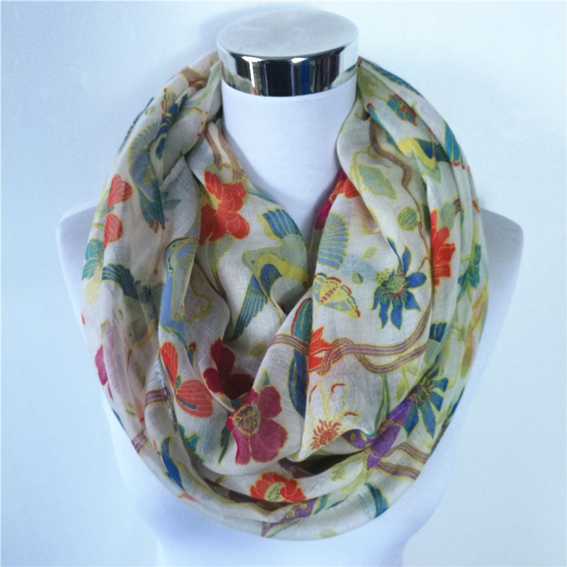 Infinity Scarf Knit - Neue Elster-Vogel-Druck-Viskose-Match-Ipek-Esarp-Schleife-Schals, Blumen-Unendlichkeits-Schal, Frühlings-Wraps, heißer Ringschal