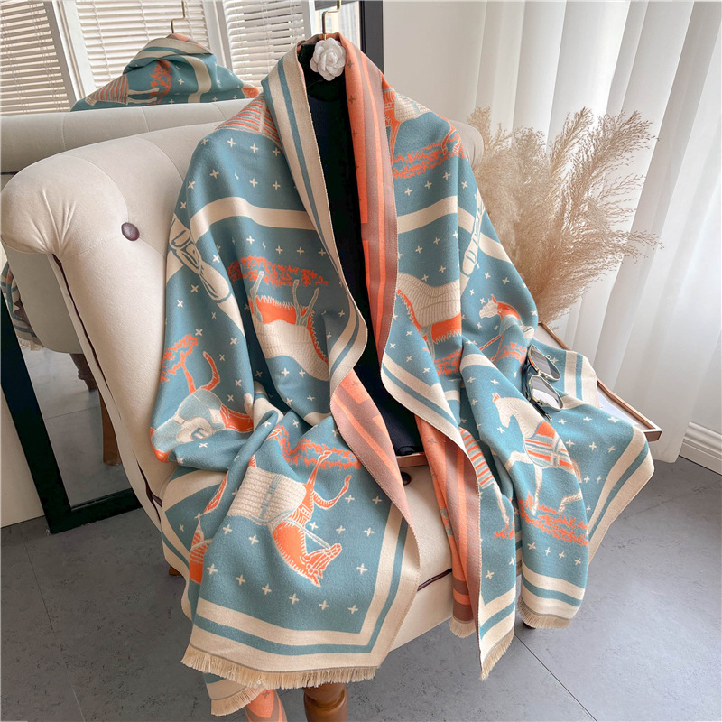 Woven Scarf Blanket - Luxus Pferd Druck Dicke Kaschmir Decke
