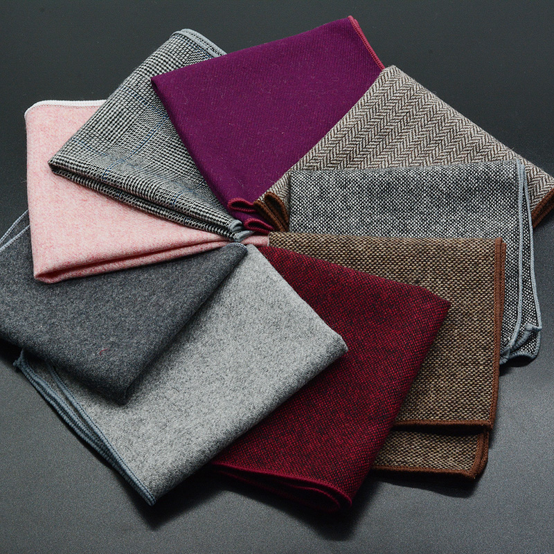 Pocket Square Set - Klassische Wolle Einstecktuch 25CM Einfarbig Schwarz