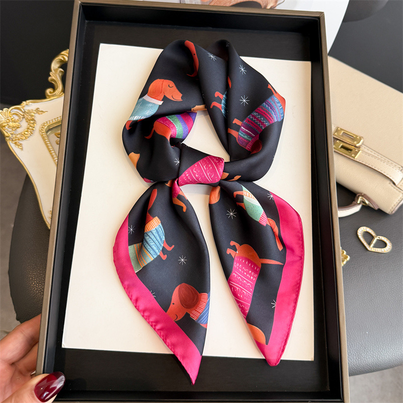 Scarf Silk Square - Modischer Wiener-Hund-Print Bandana-Schal für Damen, elegantes