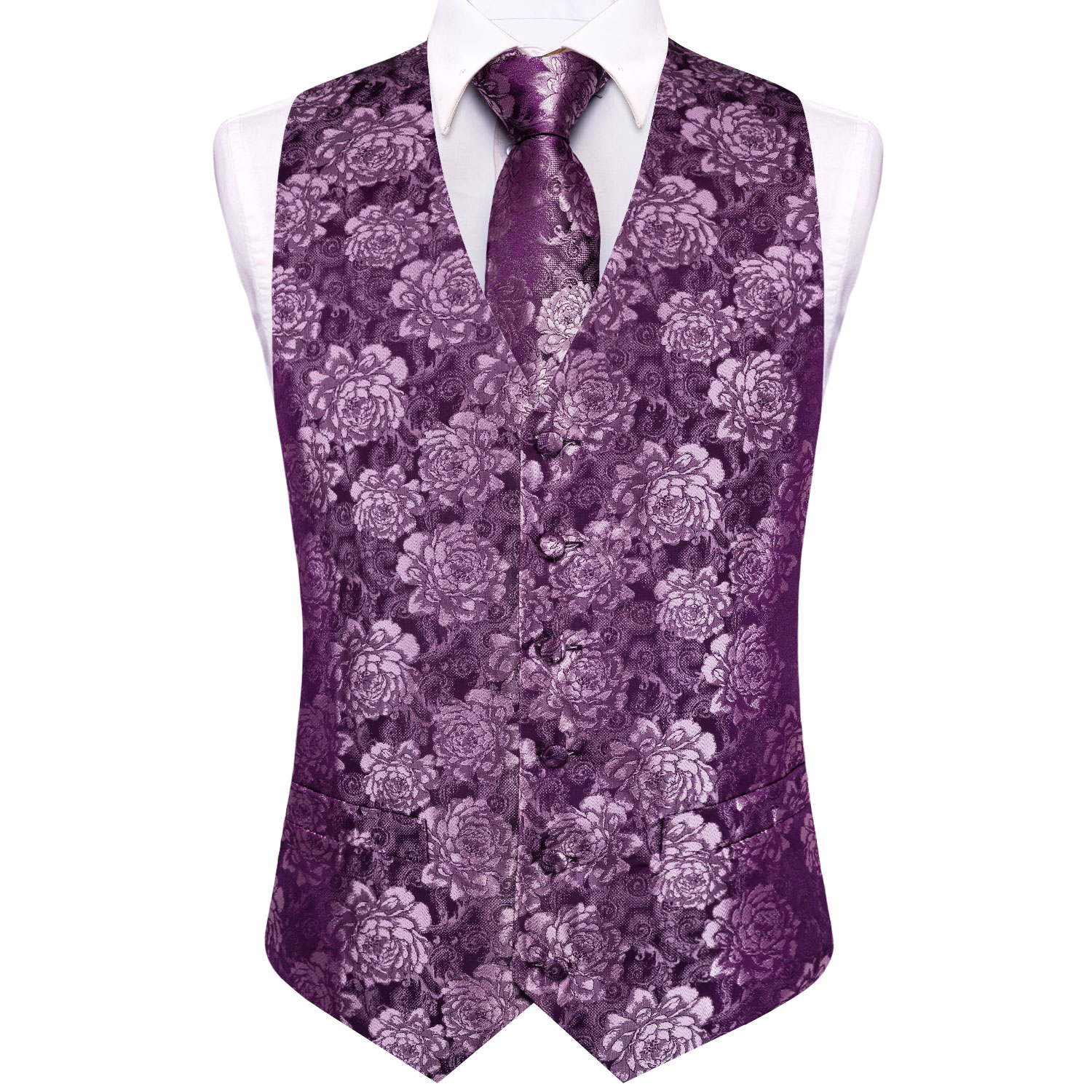 Lila Blumenmuster Herren Weste – Pocket Square Set Bewertung und Preis