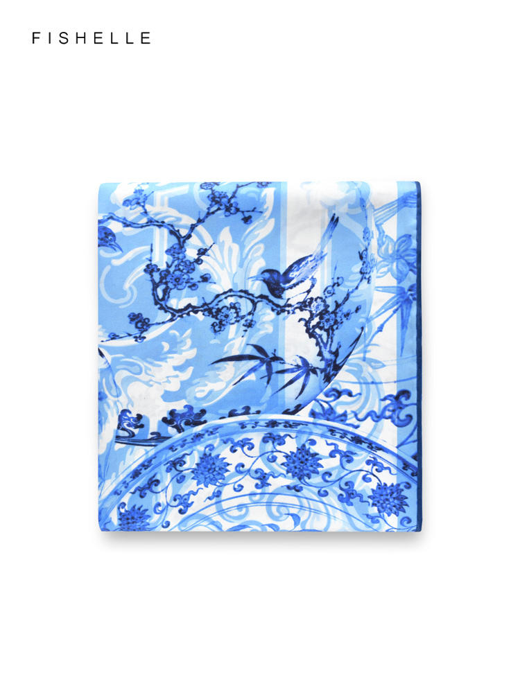 Blaue Blumen Vögel natürliche  – Scarf Silk Square Bewertung und Preis