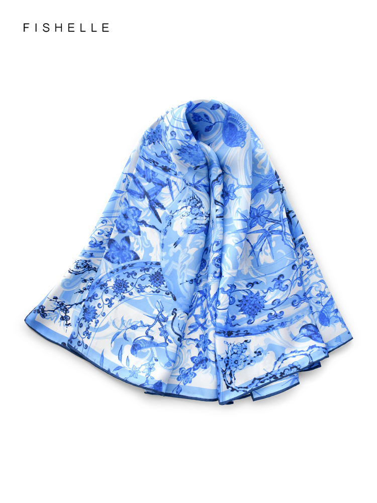 Blaue Blumen Vögel natürliche  – Scarf Silk Square Bewertung und Preis