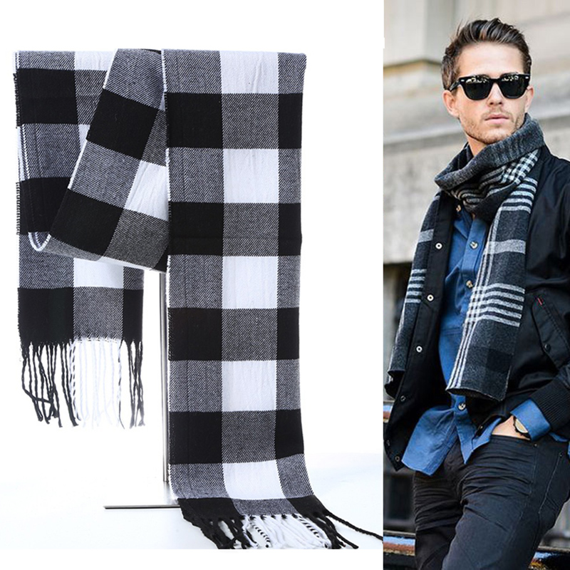 Winter Männer Schal Plaid Stre – Muffler Men Wool Bewertung und Preis